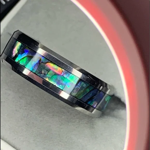 8mm Abalone Shell Tungsten Carbide Wedding Band Mens